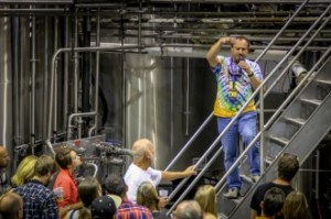 a group of people standing in front of a crowd
